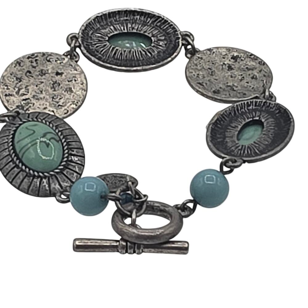 Nine West Vintage America Turquoise Faux Stone Panel Toggle Clasp Bracelet